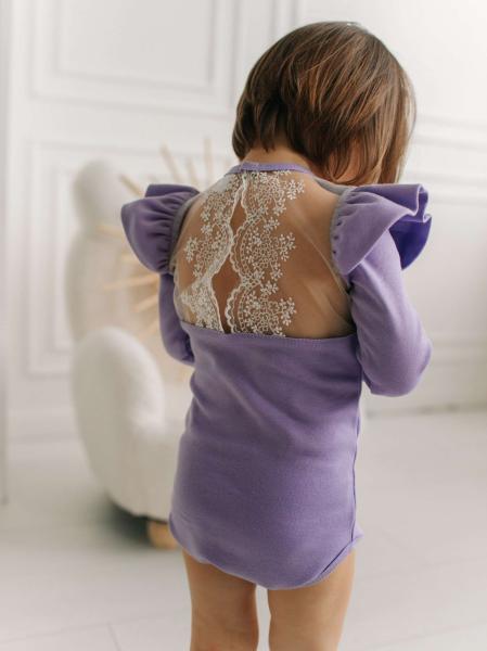 Боди c кружевной спинкой с длинным рукавом, Лавандовый