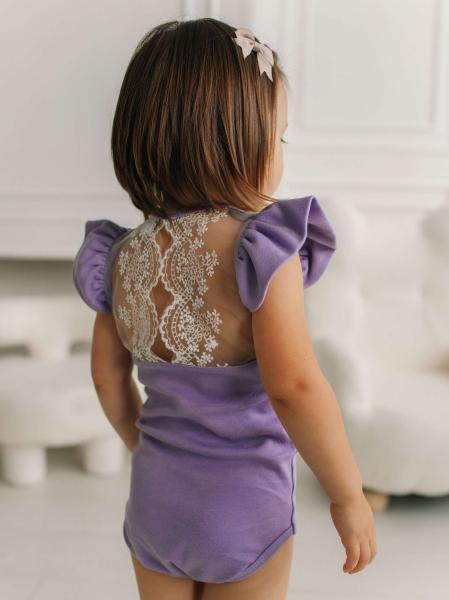 Боди c кружевной спинкой с коротким рукавом, Лавандовый