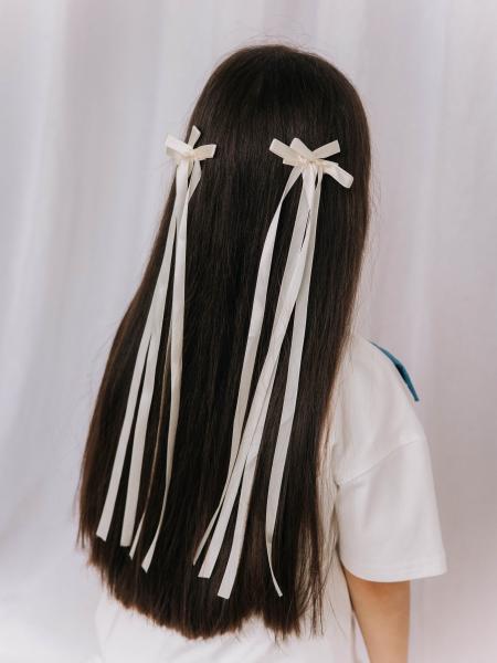 Комплект заколок "Бантики с лентами", Молоко