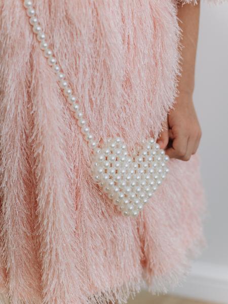 Сумка из бусин "Сердце", Молоко