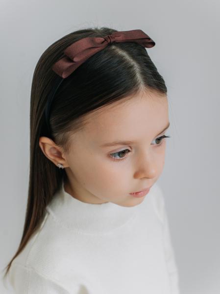 Ободок с атласным бантиком, Коричневый