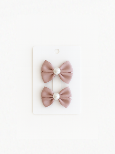 Комплект заколок бантик с бусинкой, Пудровый