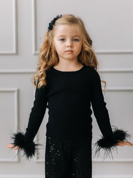 Лонгслив с перьями, Черный