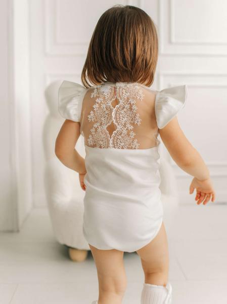 Боди c кружевной спинкой с коротким рукавом, Молоко