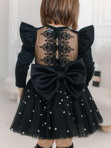Боди c кружевной спинкой с длинным рукавом, Черный