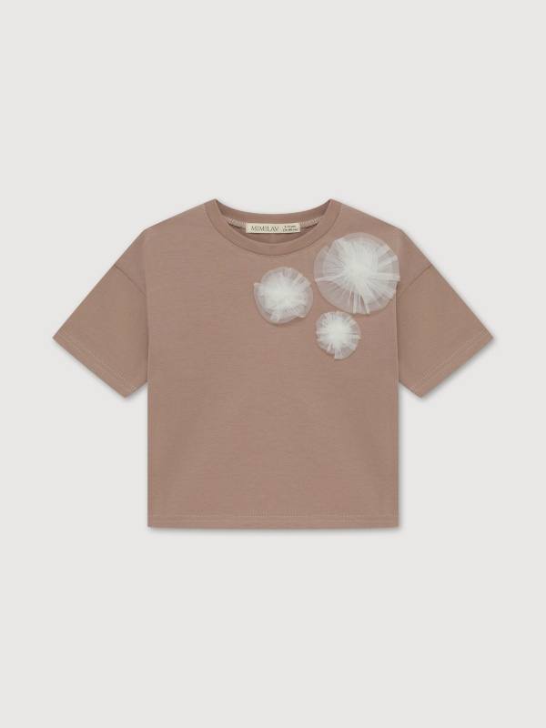 Футболка с цветами, Бежевый 