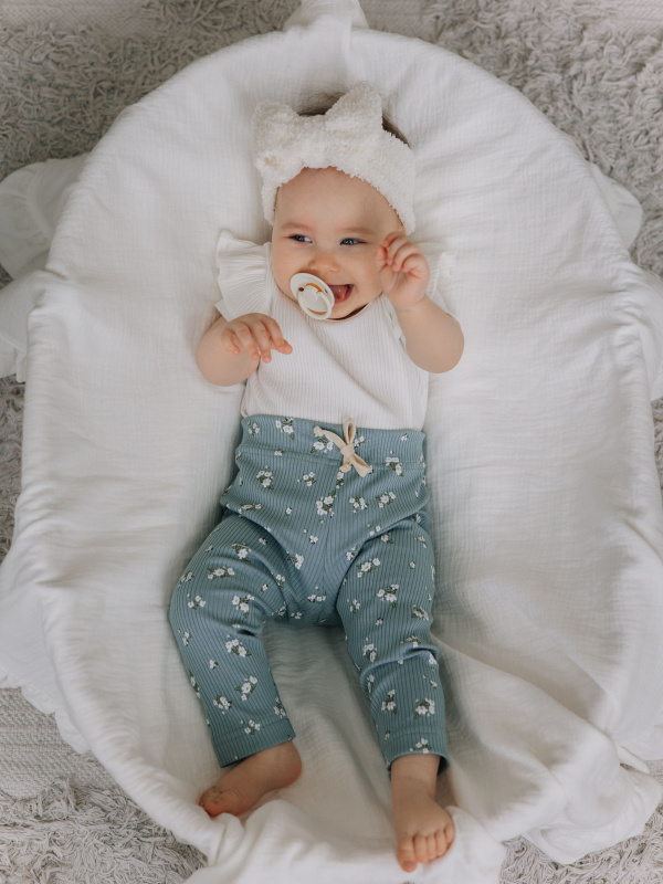 Лосины лапша в цветочек, Бирюза