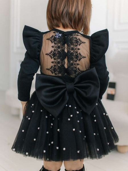 Боди c кружевной спинкой с длинным рукавом, Черный