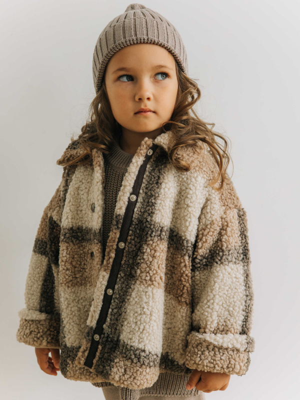 Меховая куртка в клетку, Кофе