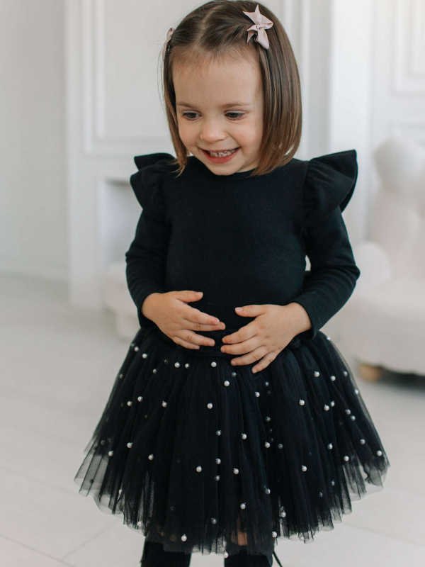 Юбка с бусинками, Черный с белыми бусинками