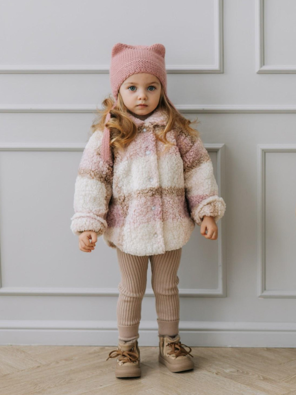 Чепчик с ушками для детей, Пудровый 