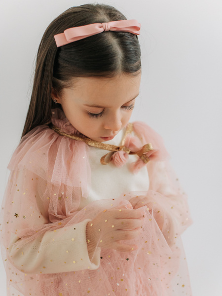 Ободок с атласным бантиком, Пудровый