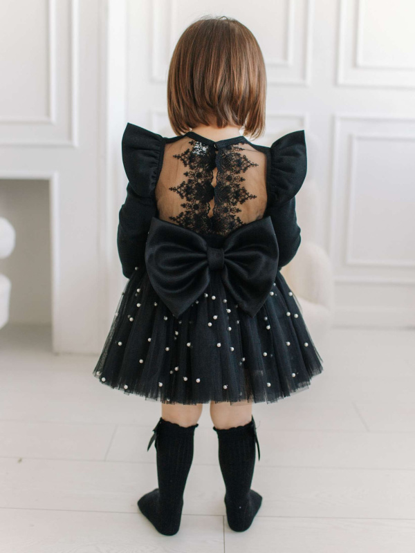 Боди c кружевной спинкой с коротким рукавом, Черный