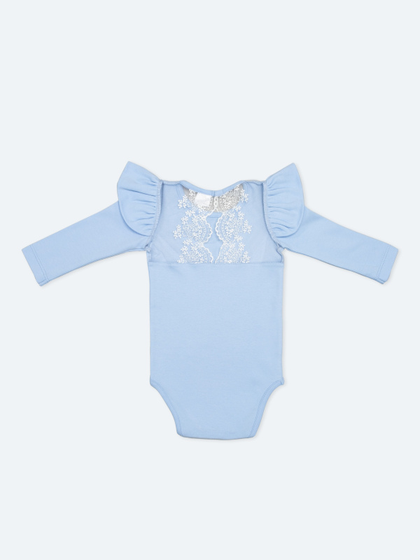 Боди c кружевной спинкой с длинным рукавом, Голубой