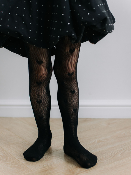 Колготки с сердечками, Черный