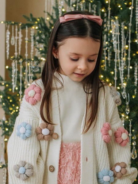 Ободок с атласным бантиком, Пудровый