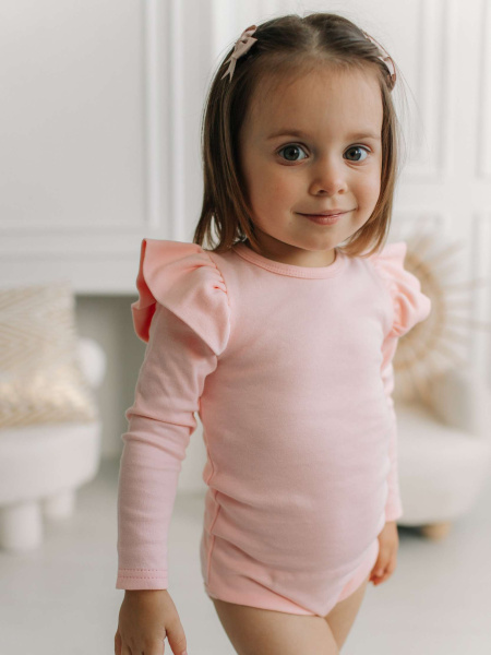 Боди c кружевной спинкой с длинным рукавом, Розовый