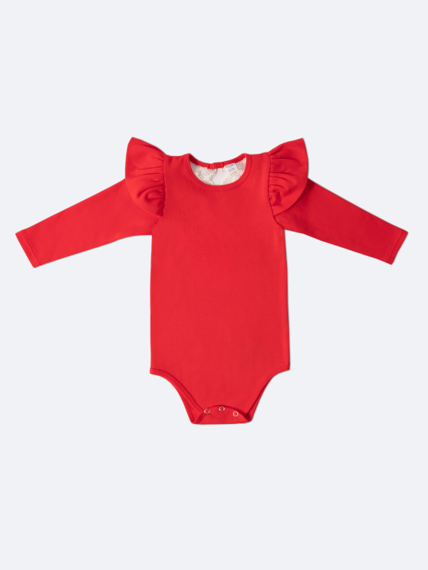 Боди c кружевной спинкой с длинным рукавом, Красный