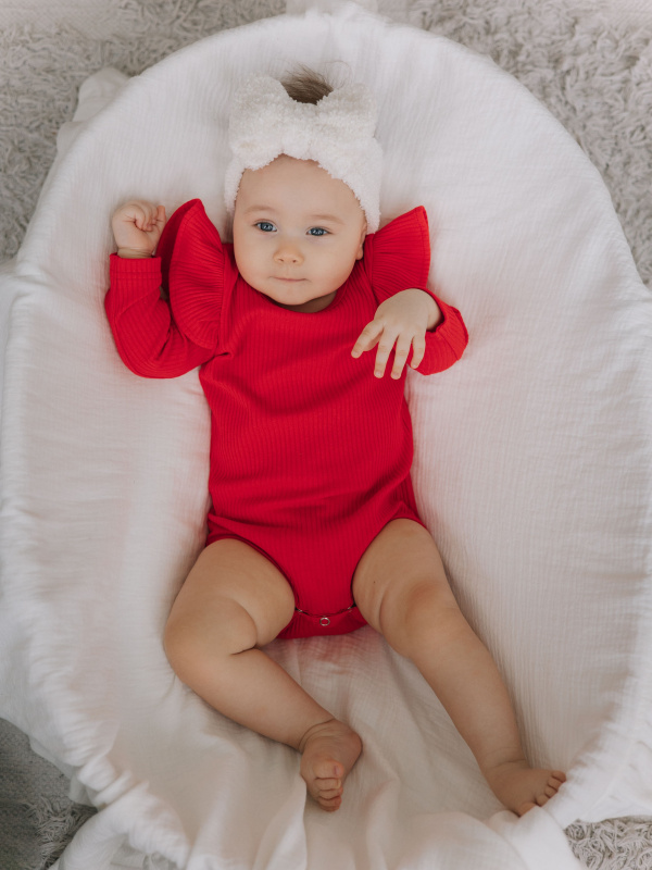 Боди лапша с длинным рукавом и крылышками, Красный