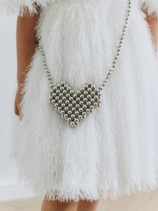 Сумка из бусин "Сердце", Серебро