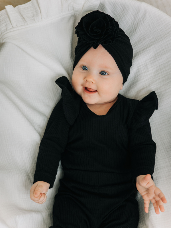 Боди лапша с длинным рукавом и крылышками, Черный