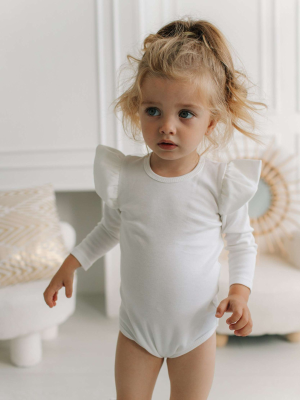 Боди c кружевной спинкой с длинным рукавом, Молоко