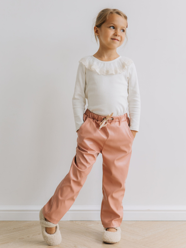 Брюки из экокожи, Пудровый 