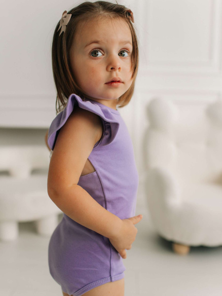 Боди c кружевной спинкой с коротким рукавом, Лавандовый