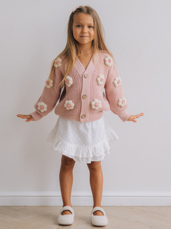 Кардиган с цветами, Пудровый