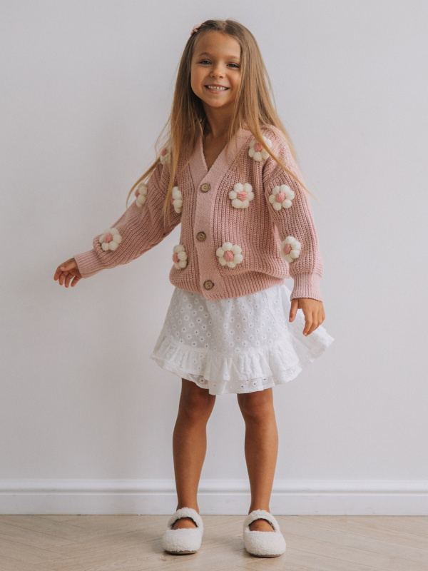 Кардиган с цветами, Пудровый