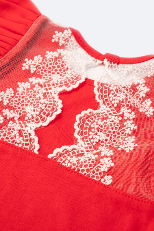 Боди c кружевной спинкой с коротким рукавом, Красный