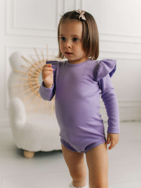 Боди c кружевной спинкой с длинным рукавом, Лавандовый