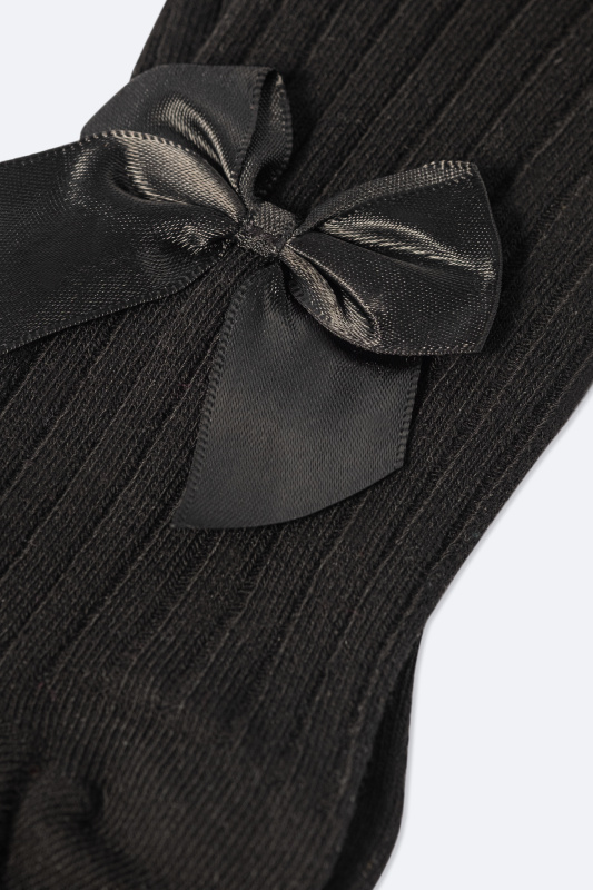 Колготки с бантиком в рубчик, Черный