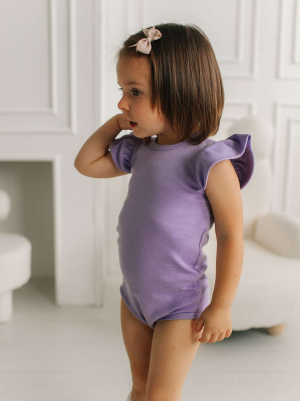 Боди c кружевной спинкой с коротким рукавом, Лавандовый