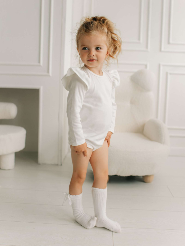 Боди c кружевной спинкой с длинным рукавом, Молоко