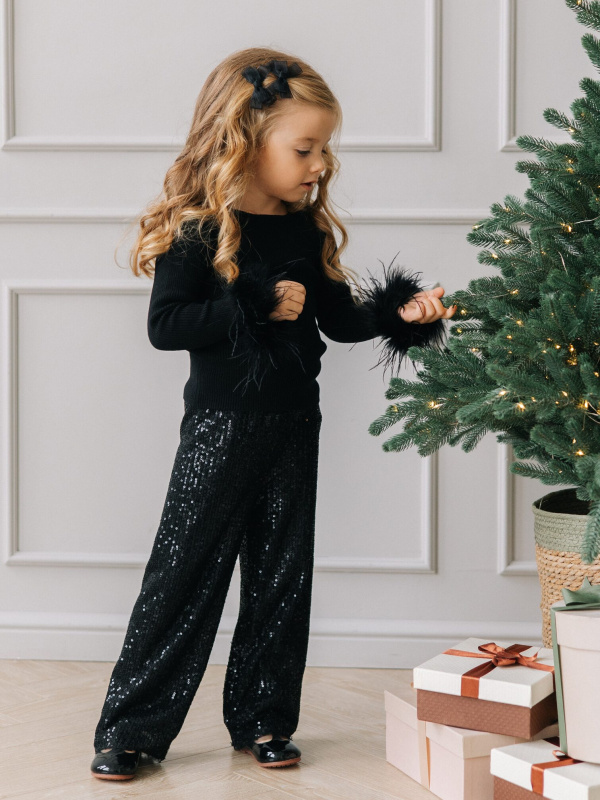 Брюки с пайетками, Черный 