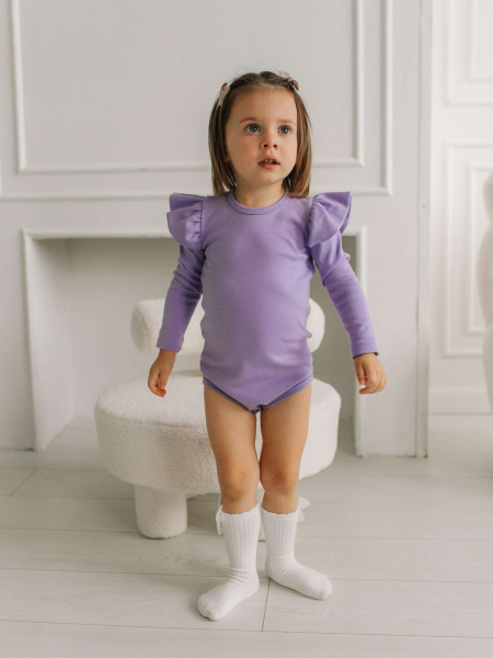 Боди c кружевной спинкой с длинным рукавом, Лавандовый