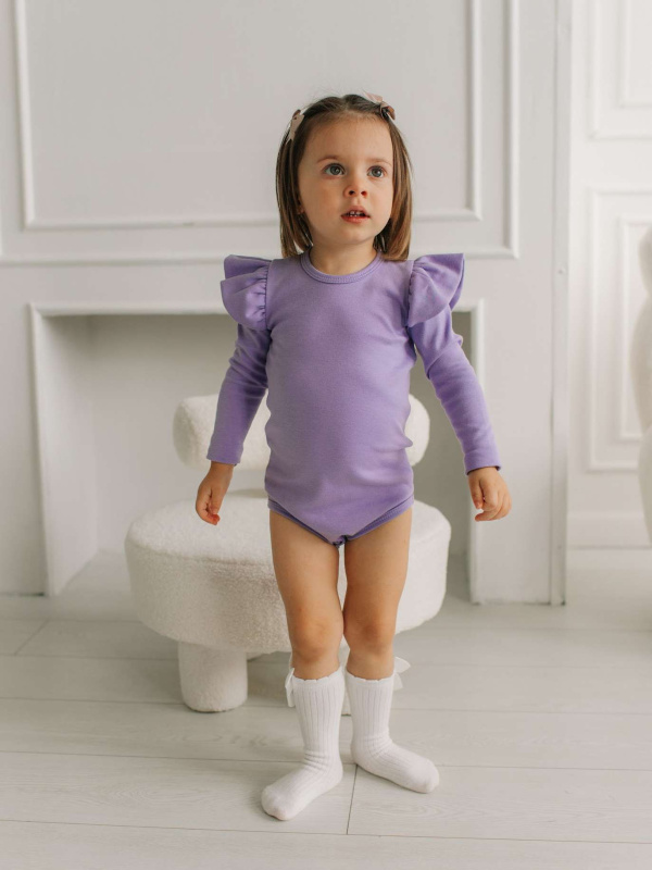 Боди c кружевной спинкой с длинным рукавом, Лавандовый