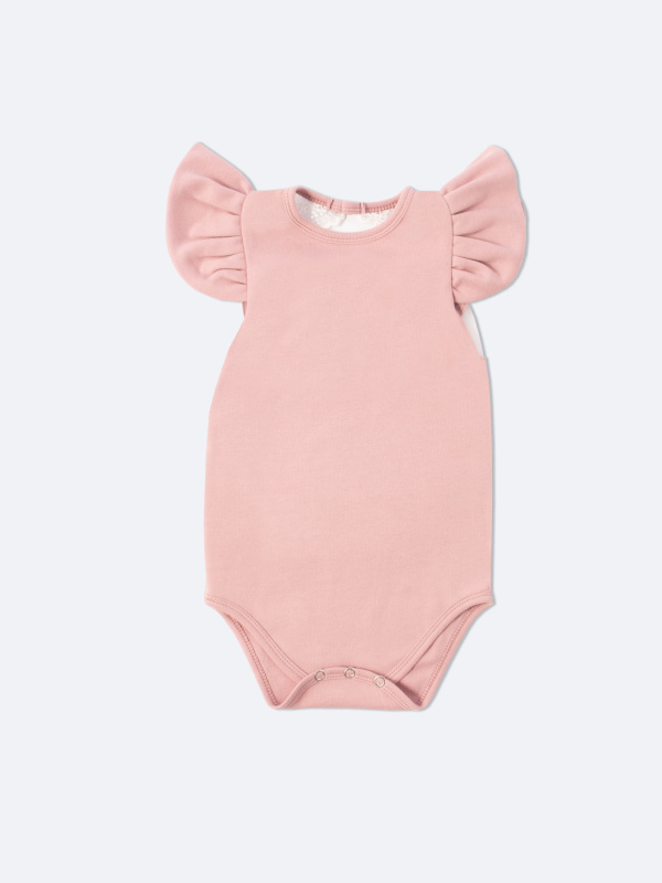 Боди c кружевной спинкой с коротким рукавом, Пудровый