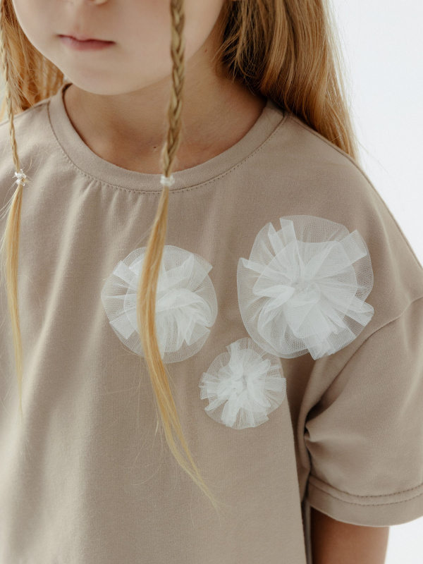 Футболка с цветами, Бежевый 