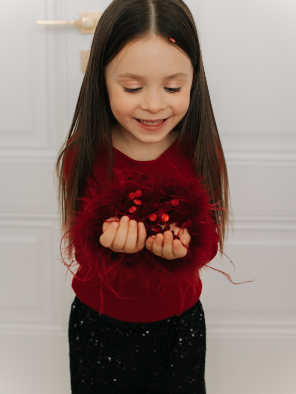 Лонгслив с перьями, Бордовый