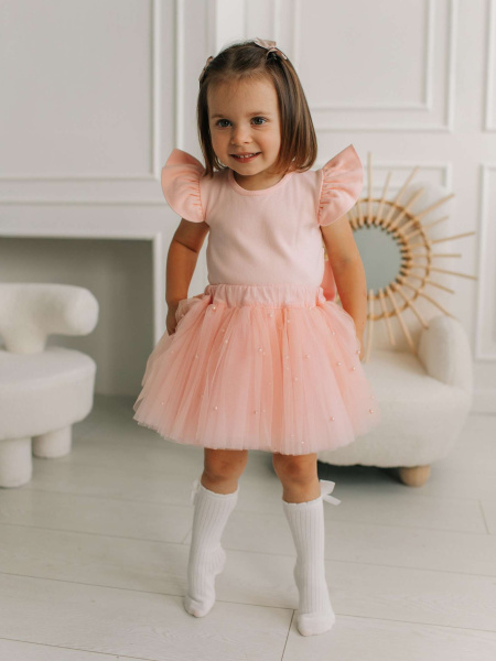 Юбка с бусинками, Светло-розовый