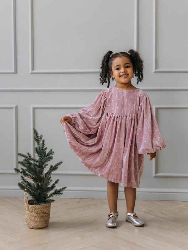 Платье бархатное, Пудровый