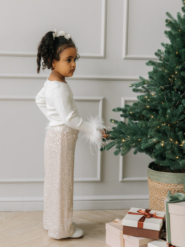 Брюки с пайетками, Бежевый 