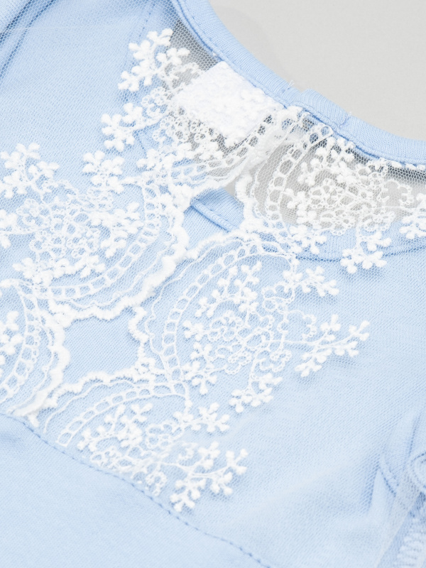 Боди c кружевной спинкой с длинным рукавом, Голубой