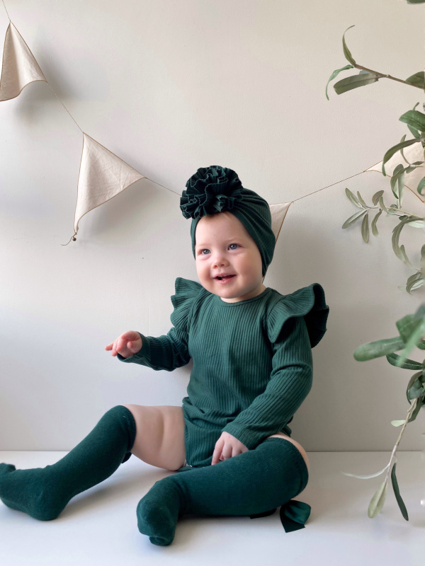 Боди лапша с длинным рукавом и крылышками, Изумрудный