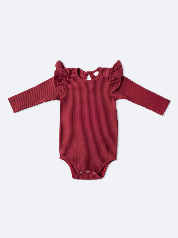 Боди лапша с длинным рукавом и крылышками, Бордовый