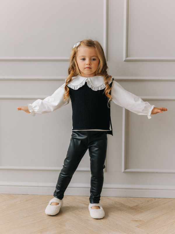 Лосины из экокожи с начесом, Черный