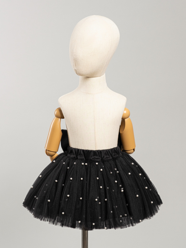Юбка с бусинками, Черный с белыми бусинками