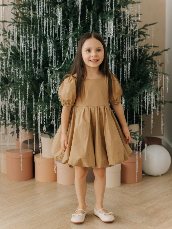 Платье со стразами, Бежевый